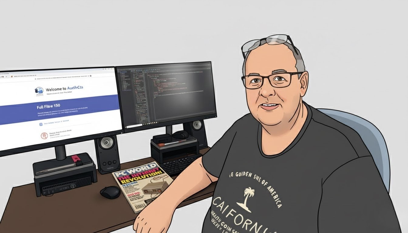 Andy Sore at his desk